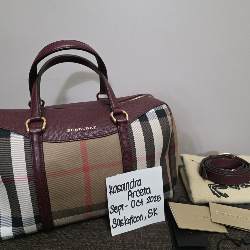 Burberry Checkered Handbag with Burgundy Accents